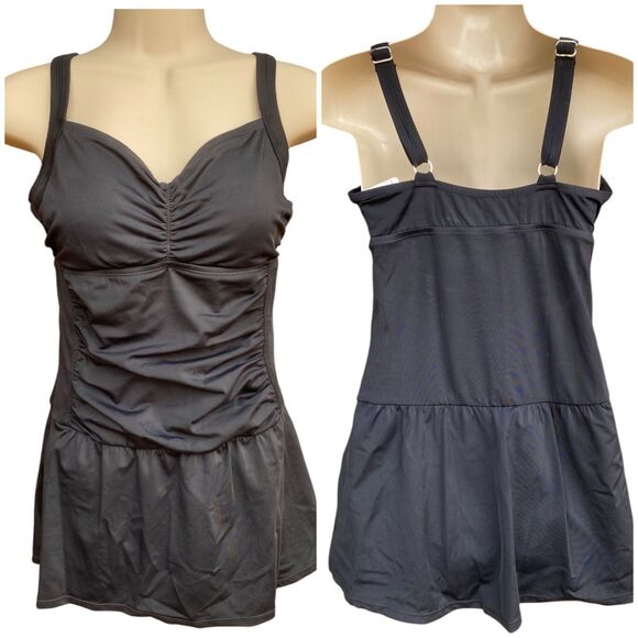 Jantzen One Piece Skirt Swimsuit Ruched Retro Swim dress Bathing Suit size 8 - Picture 2 of 11